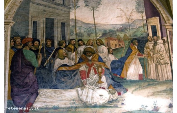 33 - Come Benedetto fa portare il corpo di Cristo sopra al monaco che la terra non voleva ricevere
