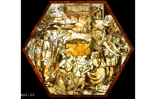 027 Tarsia pavimentale dell'Esagono centrale - Sacrificio dei sacerdoti di Baal