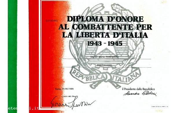 1984, Marted 19 Giugno - Mario Farfarini: Partigiano
